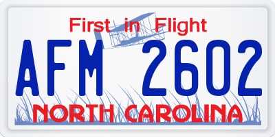 NC license plate AFM2602