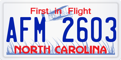 NC license plate AFM2603