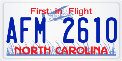 NC license plate AFM2610