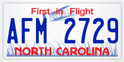 NC license plate AFM2729