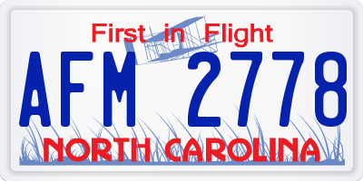 NC license plate AFM2778