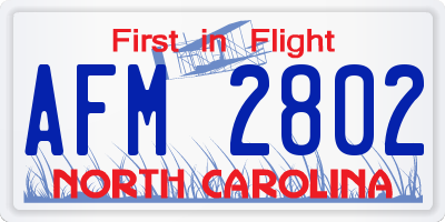 NC license plate AFM2802