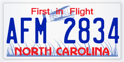 NC license plate AFM2834