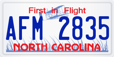 NC license plate AFM2835