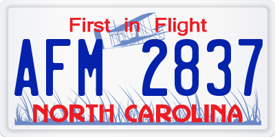 NC license plate AFM2837