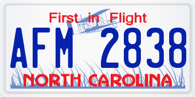 NC license plate AFM2838