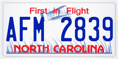 NC license plate AFM2839