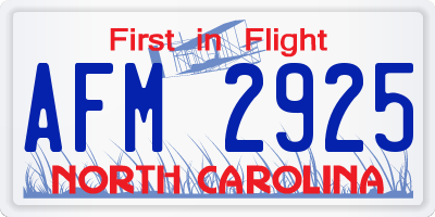 NC license plate AFM2925