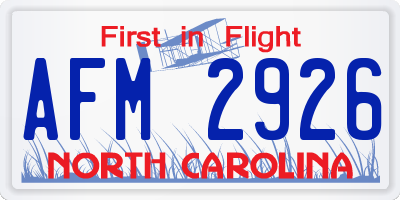 NC license plate AFM2926