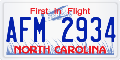 NC license plate AFM2934