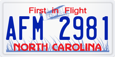 NC license plate AFM2981