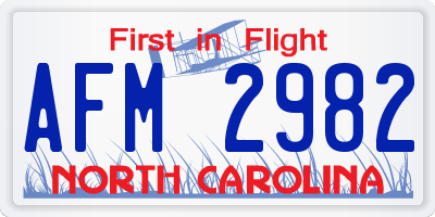 NC license plate AFM2982