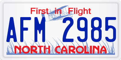 NC license plate AFM2985