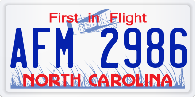 NC license plate AFM2986