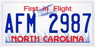 NC license plate AFM2987