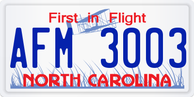 NC license plate AFM3003