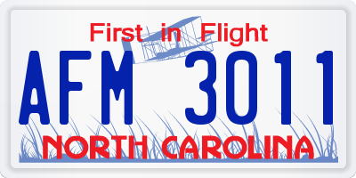 NC license plate AFM3011