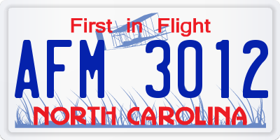 NC license plate AFM3012