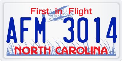 NC license plate AFM3014