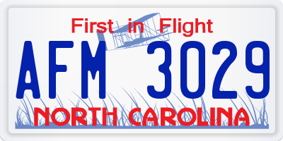 NC license plate AFM3029