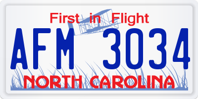 NC license plate AFM3034