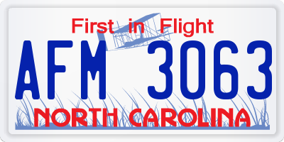 NC license plate AFM3063