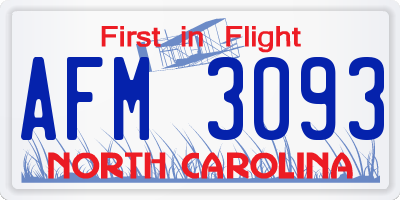 NC license plate AFM3093