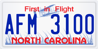 NC license plate AFM3100