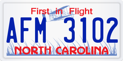 NC license plate AFM3102