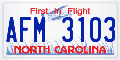 NC license plate AFM3103
