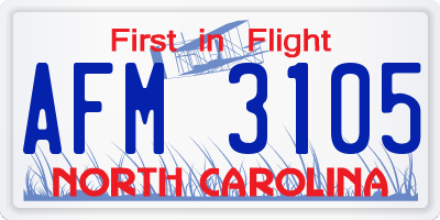 NC license plate AFM3105