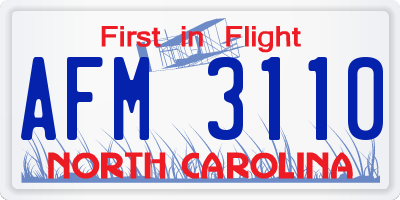 NC license plate AFM3110