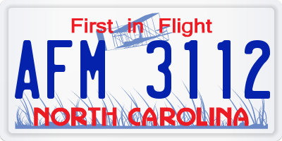 NC license plate AFM3112