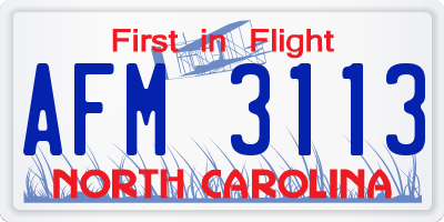 NC license plate AFM3113