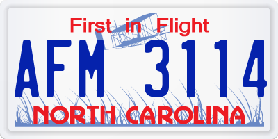 NC license plate AFM3114