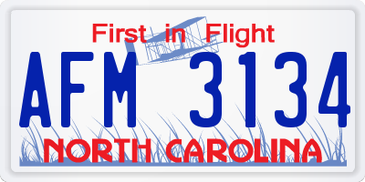 NC license plate AFM3134