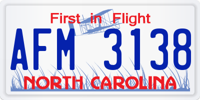 NC license plate AFM3138