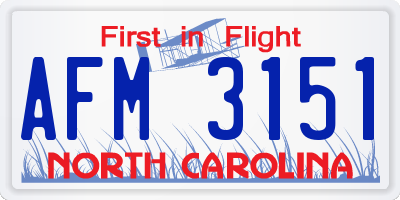 NC license plate AFM3151
