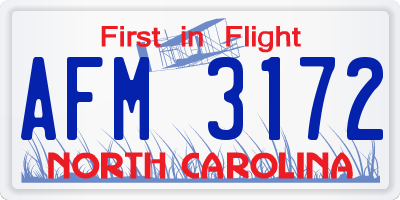 NC license plate AFM3172