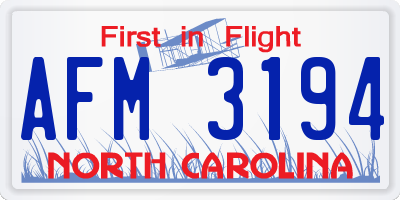 NC license plate AFM3194