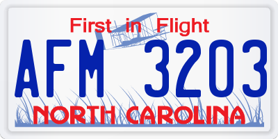 NC license plate AFM3203