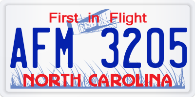 NC license plate AFM3205