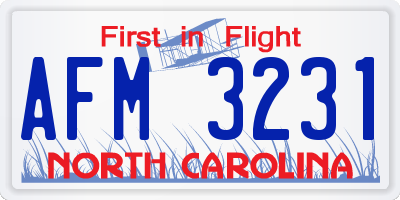 NC license plate AFM3231