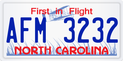 NC license plate AFM3232
