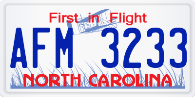 NC license plate AFM3233