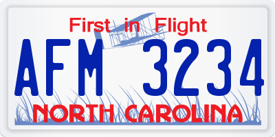 NC license plate AFM3234