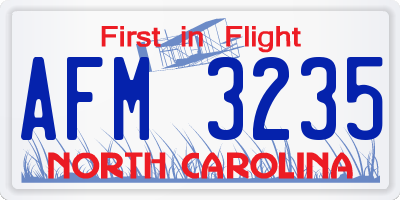 NC license plate AFM3235