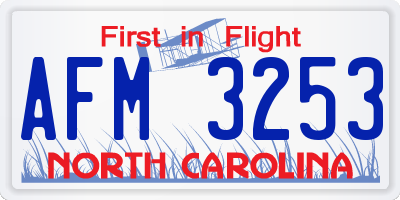 NC license plate AFM3253