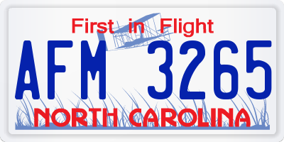 NC license plate AFM3265