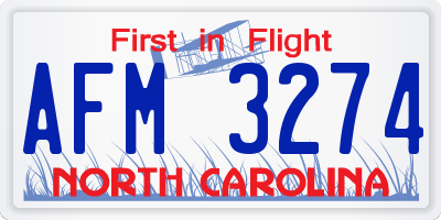 NC license plate AFM3274